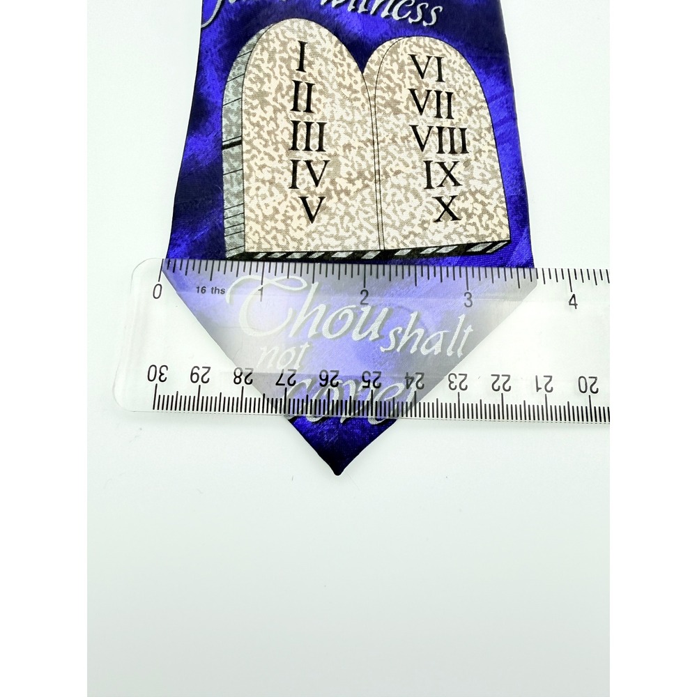 Ten Commandments Religious Purple Blue Silk Necktie Clergy Christian Faith Tie - Picture 4 of 7